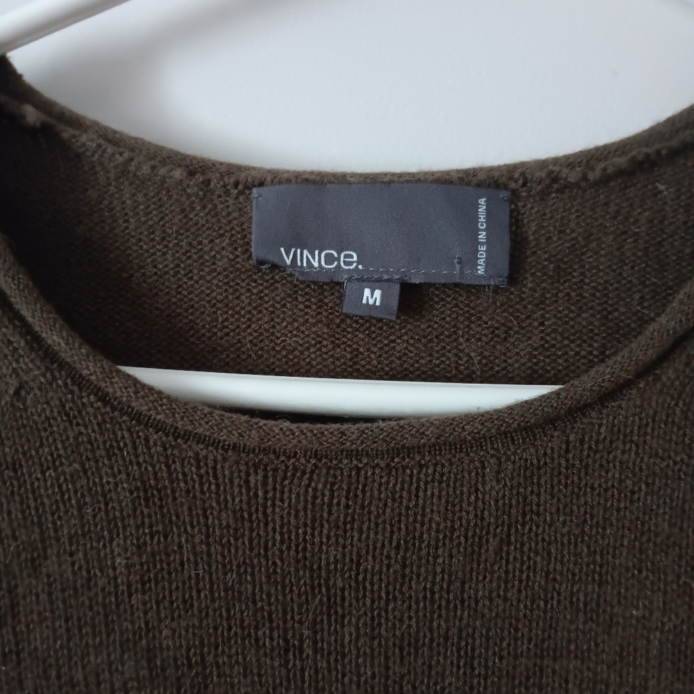 VINCE Brown Camel Hair + Wool Crew Oversized Sweater M - Picture 3 of 5